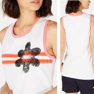 Tommy Hilfiger NWT White‎ Cotton Beaded Floral Striped Sleeveless Tank Sz Small